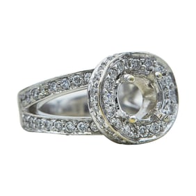 18K White Gold Diamond Halo Split Shank Engagement Ring Setting