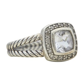 David Yurman Petite Albion Sterling Silver White Topaz and Diamond Ring