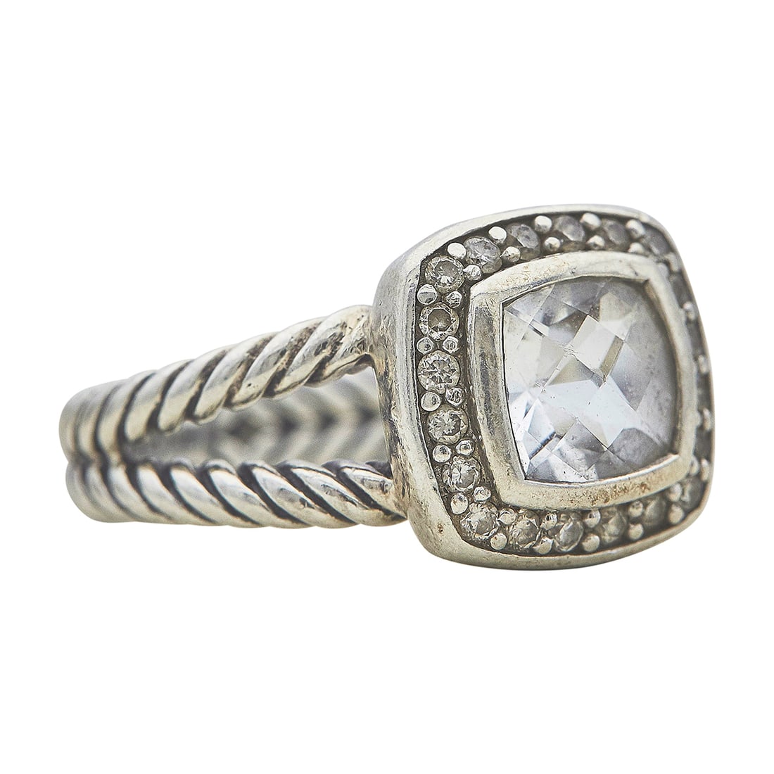 David Yurman Petite Albion Sterling Silver White Topaz and Diamond Ring (1 of 4)