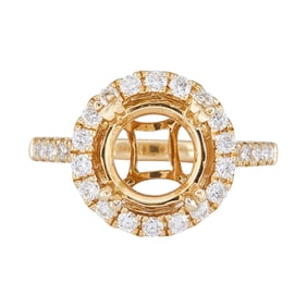 18K Yellow Gold Diamond Halo Engagement Ring Setting