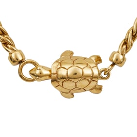 Pomellato 18K Yellow Gold Turtle Clasp Rope Chain Necklace