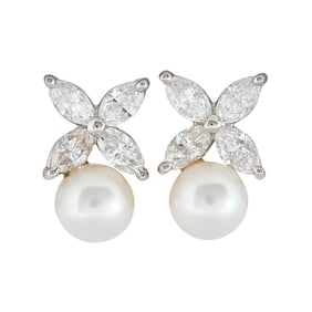 Tiffany & Co. Victoria Akoya Pearl and Diamond Stud Earrings