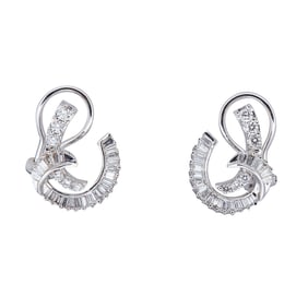 18K White Gold Diamond Ribbon Hoop Earrings