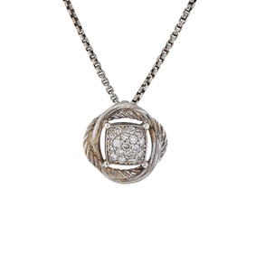David Yurman Cable Sterling Silver Pavé Diamond Pendant Necklace