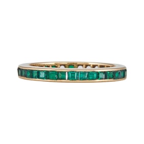 14K Yellow Gold Channel-Set Emerald Band Ring