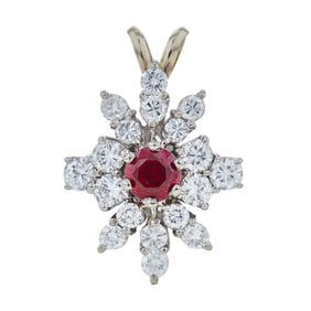 14K White Gold 0.66 carat Ruby and Diamond Cluster Pendant
