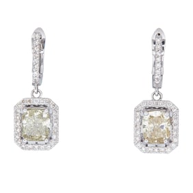 14K White Gold Cushion-Cut Yellow Diamond and Colorless Diamond Drop Earrings