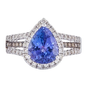 Le Vian 14K White Gold Tanzanite and Colorless and Light Brown Diamond Ring