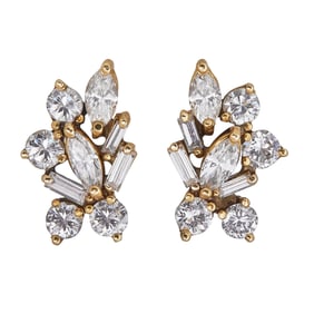 14K Yellow Gold Mixed-Cut Diamond Cluster Earrings