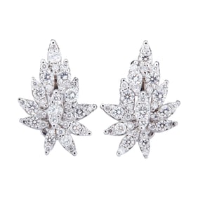 14K White Gold Diamond Cluster Earrings