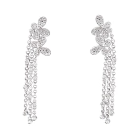 14K White Gold Diamond Butterfly Chain Drop Earrings