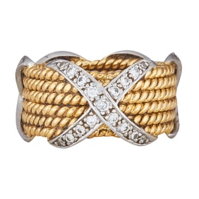 Tiffany & Co. Jean Schlumberger 18K Yellow Gold and Platinum Diamond X Six Row Band Ring
