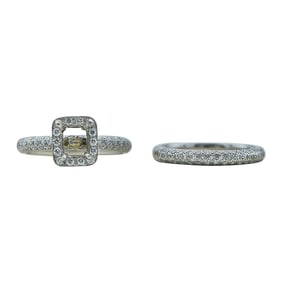 Derco Platinum Diamond Cushion Engagement Ring Setting and Wedding Band Ring