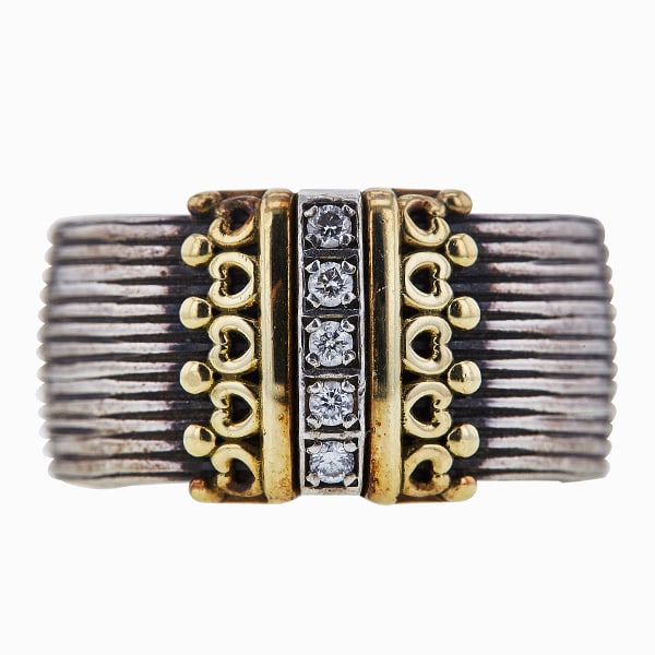 Konstantino Sterling Silver and 18K Yellow Gold Diamond Band Ring (1 of 5)