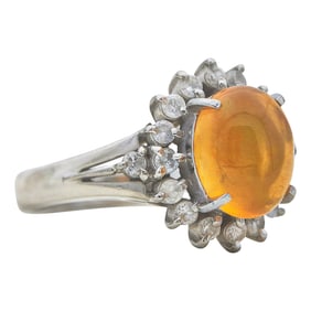 Platinum Mexican Opal and Diamond Cluster Ring