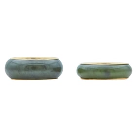 Set of Two 14K Yellow Gold Nephrite Band Rings