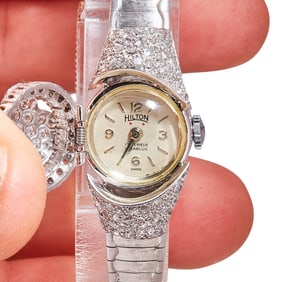 Vintage Hilton 14K White Gold Diamond Watch