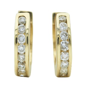 14K Yellow Gold Channel-Set Diamond Huggie Hoop Earrings