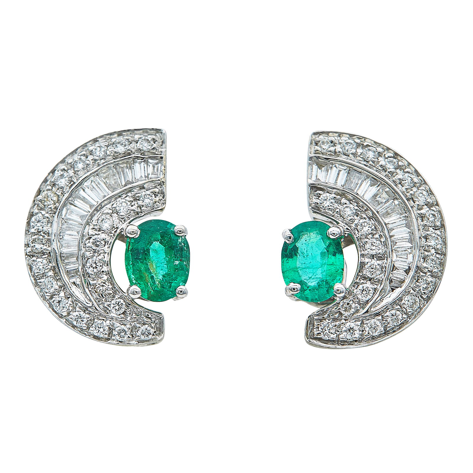 18K White Gold Emerald and Diamond Half-Moon Stud Earrings (1 of 3)