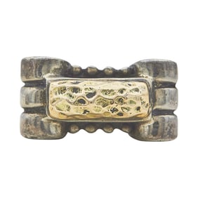 Dian Malouf Sterling Silver and Hammered 14K Yellow Gold Scroll Column Ring
