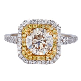 Natalie K 18K White and Yellow Gold Light Brown, Yellow and Colorless Diamond Engagement Ring