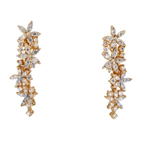 14K Yellow Gold Diamond Cascading Floral Cluster Earrings