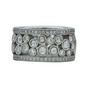 18K White Gold Rose and Round-Cut Diamond Openwork Band Ring