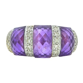 14K Yellow Gold Faceted Amethyst and Diamond Dome Ring