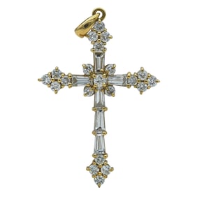 18K Yellow Gold Diamond Cross Pendant
