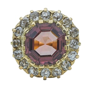 14K Yellow Gold Spinel and Diamond Halo Ring