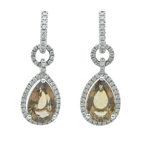 Suarez 18K White Gold Pear-Shaped Smoky Quartz and Diamond Halo Drop Earrings