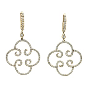 18K Rose Gold Diamond Quatrefoil Drop Earrings