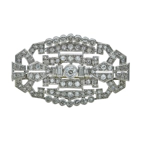 Art Deco Style Platinum Diamond Brooch Pin