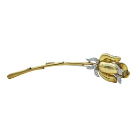 Leo Pizzo 18K Yellow and White Gold Diamond Rose Brooch Pin