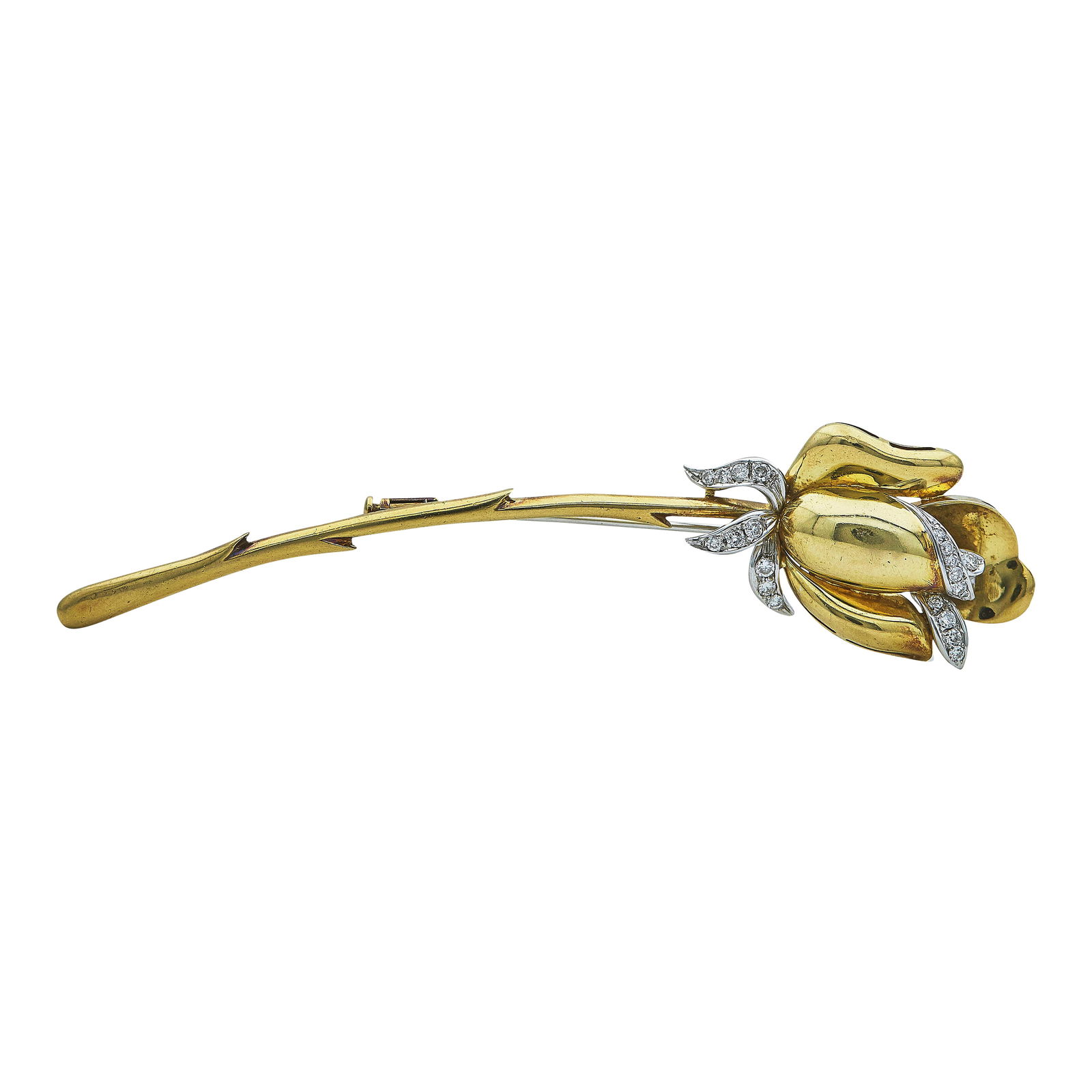 Leo Pizzo 18K Yellow and White Gold Diamond Rose Brooch Pin (1 of 4)
