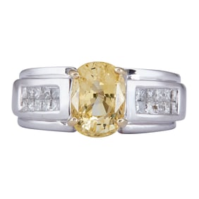 18K White Gold Yellow Sapphire and Diamond Engagement Ring