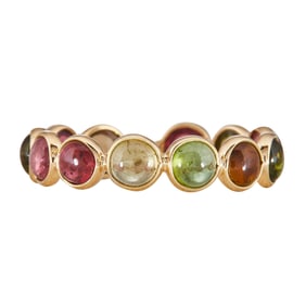 18K Yellow Gold Bezel-Set Multicolor Tourmaline Band Ring