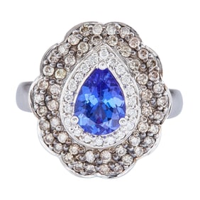 14K White Gold Pear-Shaped Tanzanite and Diamond Ring