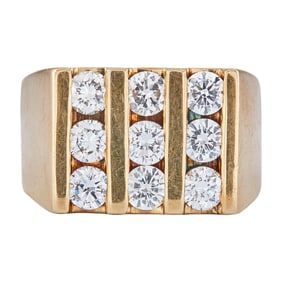 14K Yellow Gold Three Row Channel-Set Diamond Ring