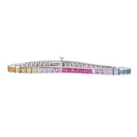 14K White Gold Rainbow Multicolor Sapphire Tennis Bracelet