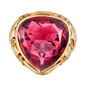 Art Nouveau Style 14K Yellow Gold Tourmaline Ring