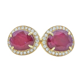 18K Yellow Gold Natural, No Heat Ruby and Diamond Open Ring