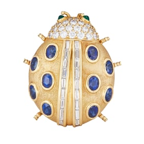 Kurt Wayne 18K Yellow Gold Sapphire, Emerald and Diamond Ladybug Convertible Brooch and Pendant
