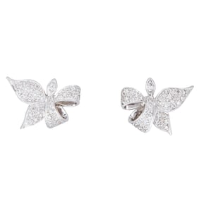 14K White Gold Diamond Bow Earrings