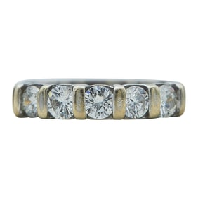 14K White Gold 5 Stone Bar-Set Diamond Band Ring