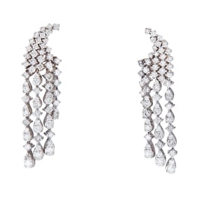 14K White Gold Diamond Articulated Waterfall Drop Earrings