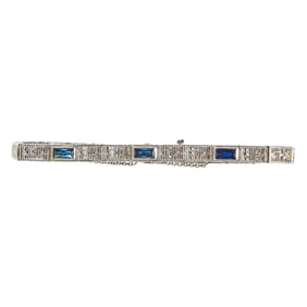 Art Deco Filigree 14K White Gold Sapphire Bracelet
