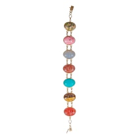 Vintage 14K Yellow Gold Multi Gem-Set Scarab Double Link Bracelet