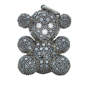 Tous Blackened 18K Gold Black and Colorless Diamond Teddy Bear Pendant
