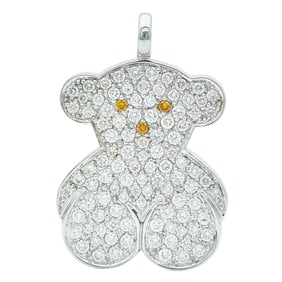 Tous 18K White Gold Diamond and Citrine Teddy Bear Pendant